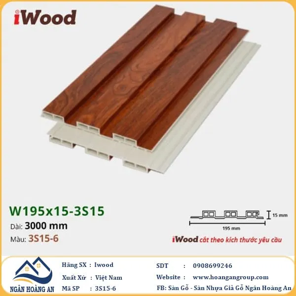 Lam 3 Sóng Nhựa Giả Gỗ Ốp Tường Ốp Trần Iwood 3S15-6