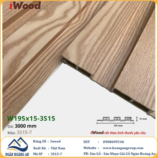 Lam 3 Sóng Nhựa Giả Gỗ Ốp Tường Ốp Trần Iwood 3S15-7