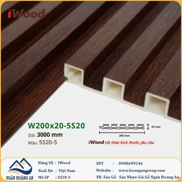 Lam 5 Sóng Nhựa Giả Gỗ Ốp Tường Ốp Trần Iwood 5S20-5