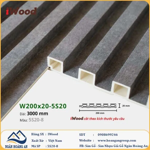 Lam 5 Sóng Nhựa Giả Gỗ Ốp Tường Ốp Trần Iwood 5S20-8