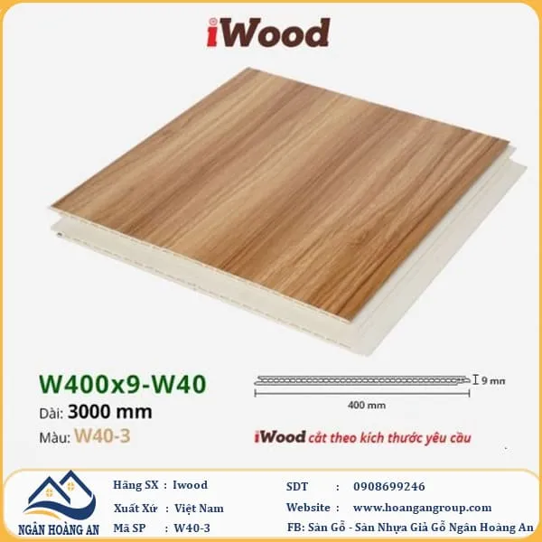 Tấm Nhựa Ốp Tường Ốp Trần Nano Giả Gỗ Iwood W40-3