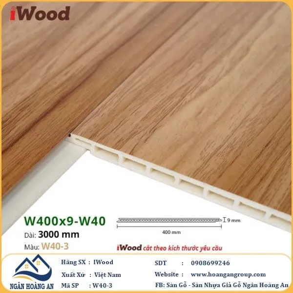 Tấm Nhựa Ốp Tường Ốp Trần Nano Giả Gỗ Iwood W40-3
