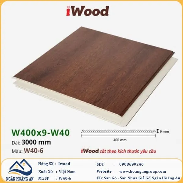 Tấm Nhựa Ốp Tường Ốp Trần Nano Giả Gỗ Iwood W40-6