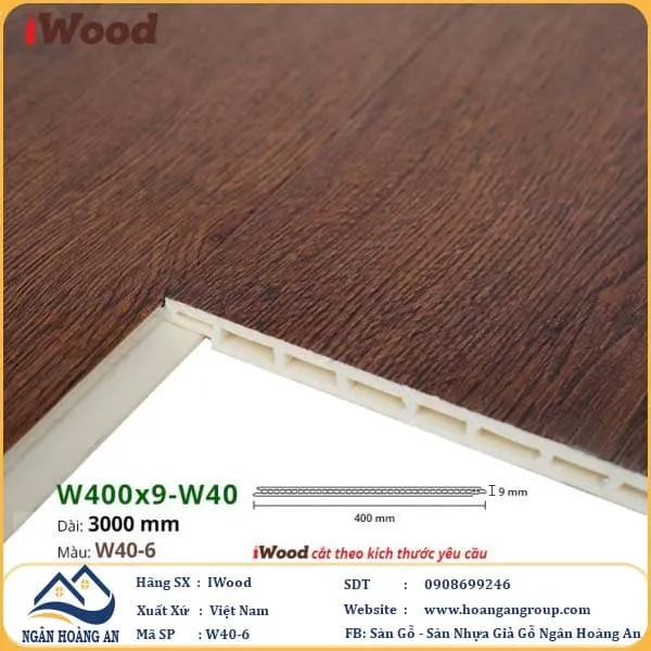 Tấm Nhựa Ốp Tường Ốp Trần Nano Giả Gỗ Iwood W40-6