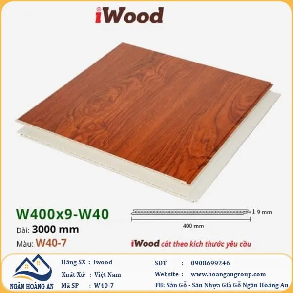 Tấm Nhựa Ốp Tường Ốp Trần Nano Giả Gỗ Iwood W40-7