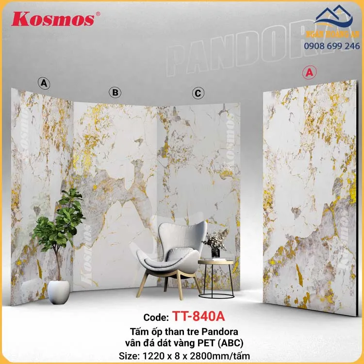 Tấm Ốp Sợi Than Tre Pandora Dát Vàng Kosmos TT-840