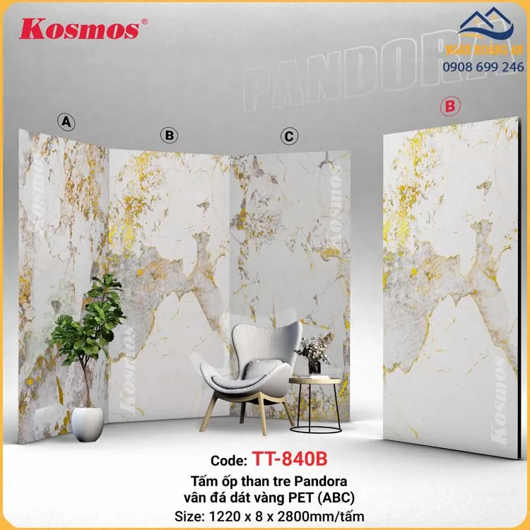 Tấm Ốp Sợi Than Tre Pandora Dát Vàng Kosmos TT-840
