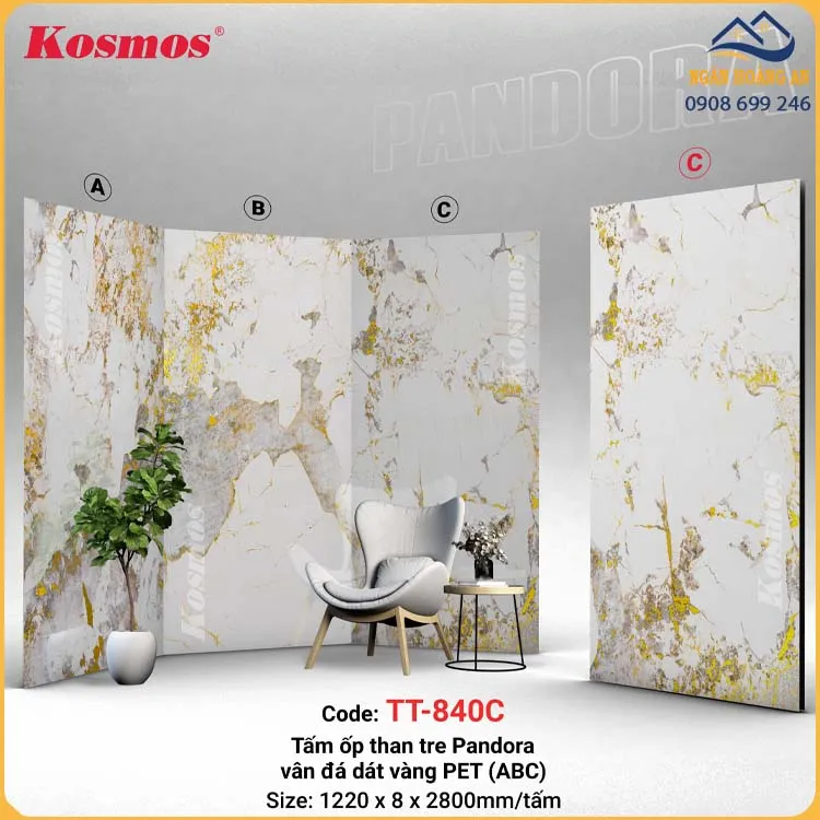 Tấm Ốp Sợi Than Tre Pandora Dát Vàng Kosmos TT-840