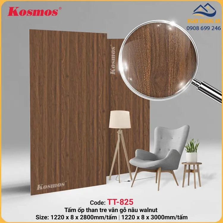 Tấm Ốp Đa Năng Sợi Than Tre Kosmos Vân Gỗ TT-825