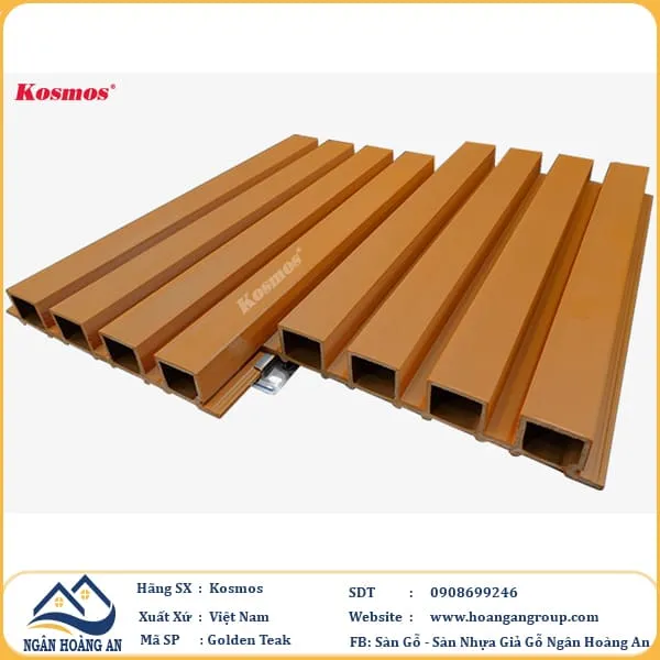 Tấm Ốp Lam 4 Sóng Gỗ Nhựa Ngoài Trời Phủ ASA Kosmos 4S184X28 Golden Teak