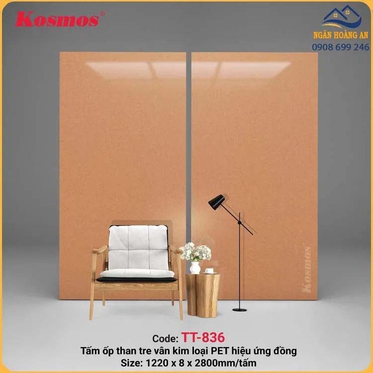 Tấm Ốp Than Tre Kosmos Kim Loại Pet Hiệu Ứng Thủy Tinh TT-836