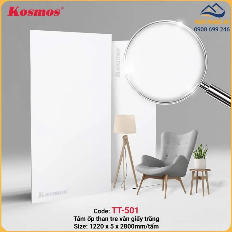 Tấm Ốp Than Tre Kosmos 5mm Vân Giấy Trắng TT-501