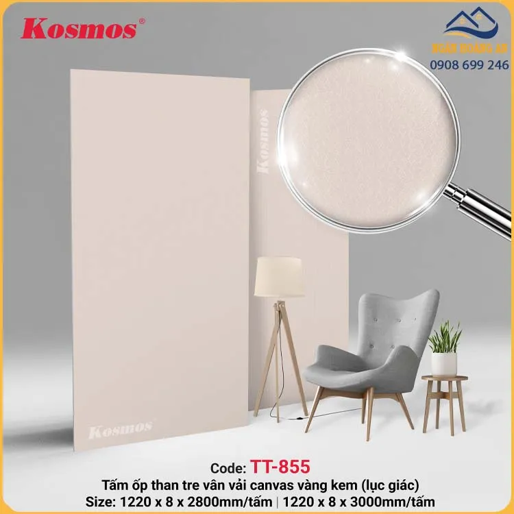 Tấm Ốp Than Tre Kosmos TT-855 Vàng Kem Biến Dạng 3D