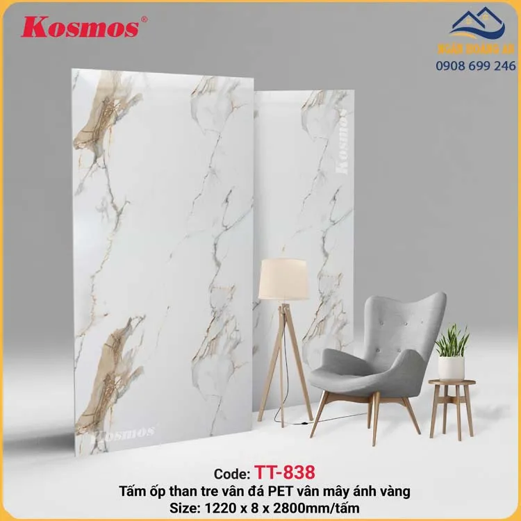 Tấm Ốp Đa Năng Sợi Than Tre Kosmos Vân Đá Pet TT-838