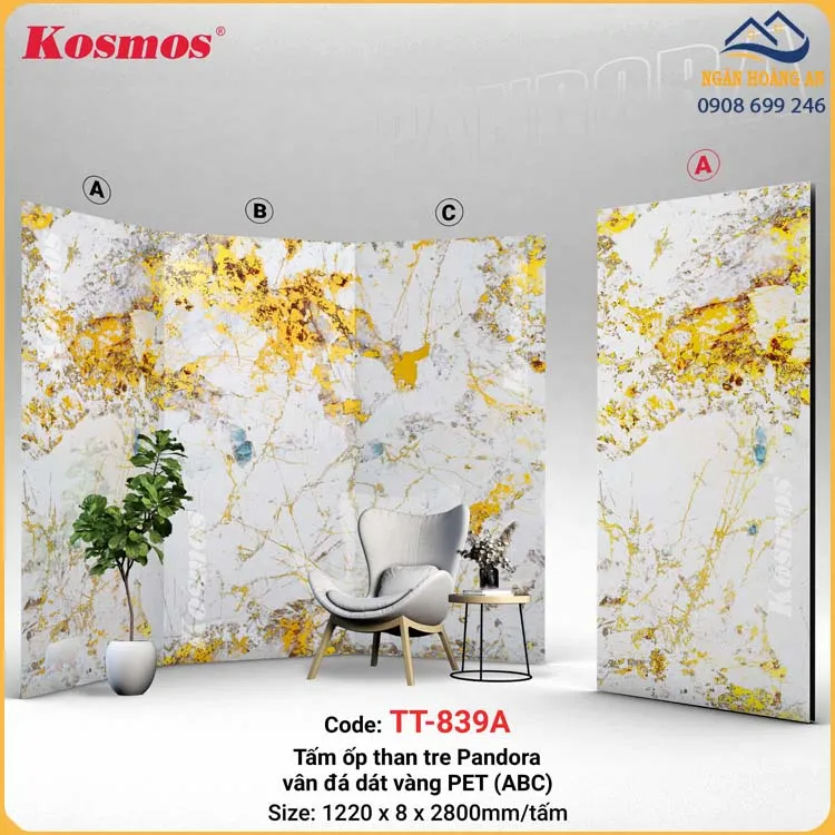 Tấm Ốp Sợi Than Tre Pandora Dát Vàng Kosmos TT-839