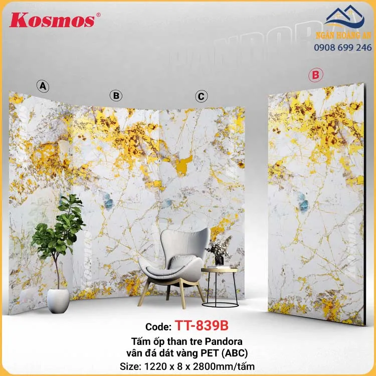 Tấm Ốp Sợi Than Tre Pandora Dát Vàng Kosmos TT-839