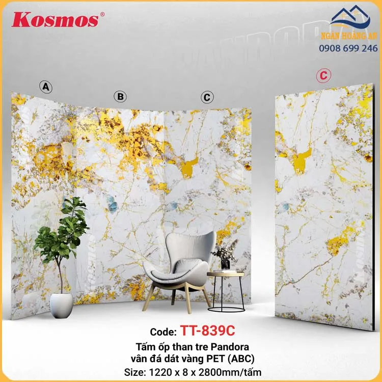 Tấm Ốp Sợi Than Tre Pandora Dát Vàng Kosmos TT-839