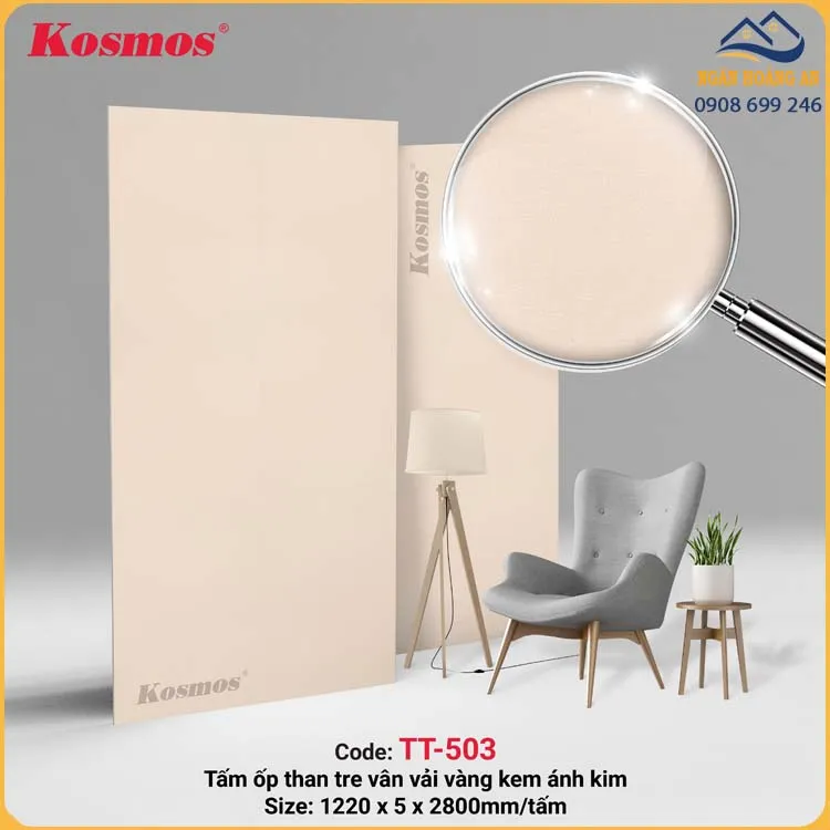 Tấm Ốp Than Tre Kosmos 5mm Vân Vải Vàng Kem TT-503