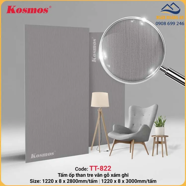 Tấm Ốp Đa Năng Sợi Than Tre Kosmos Vân Gỗ TT-822