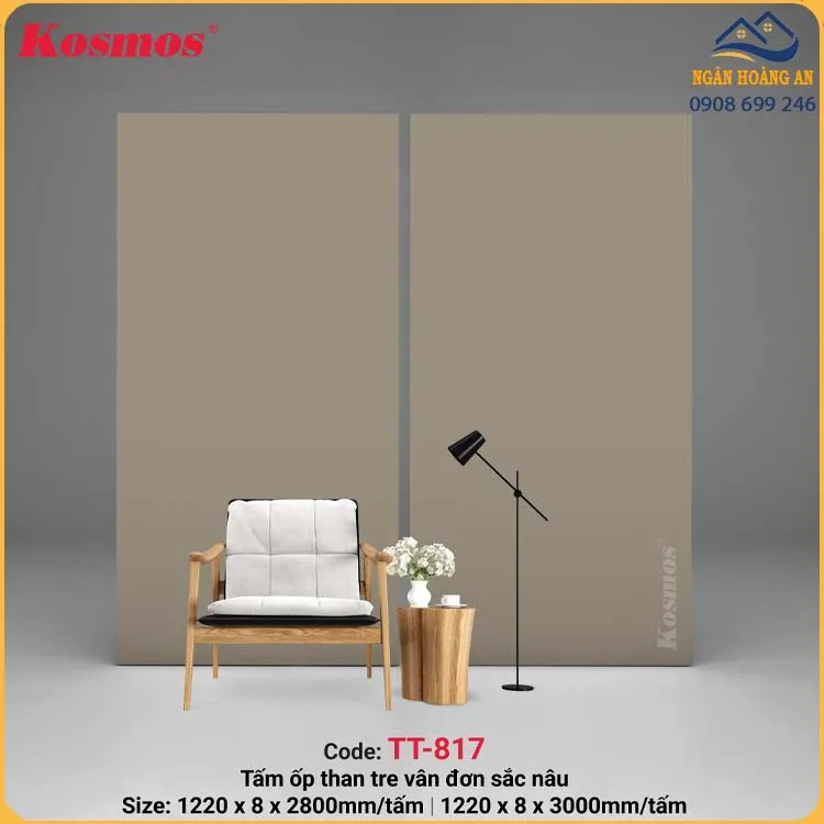 Tấm Ốp Đa Năng Sợi Than Tre Kosmos Đơn Sắc TT-817