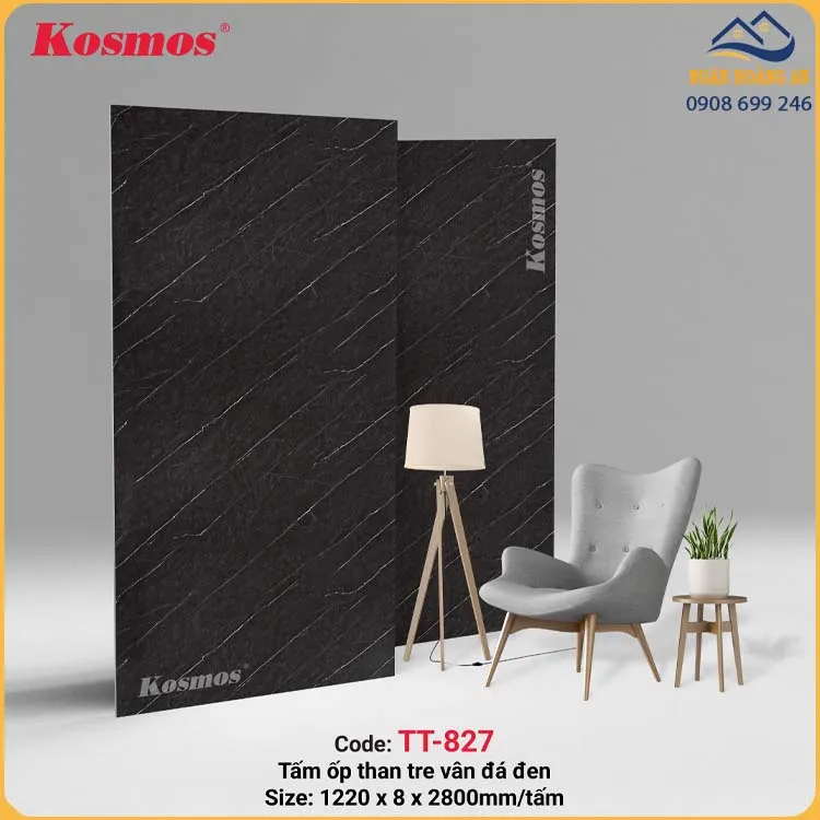 Tấm Ốp Đa Năng Sợi Than Tre Kosmos Vân Đá Đen TT-827
