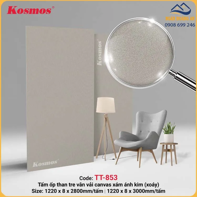 Tấm Ốp Than Tre Kosmos TT-853 Xám Vân Hiệu Ứng Xoáy
