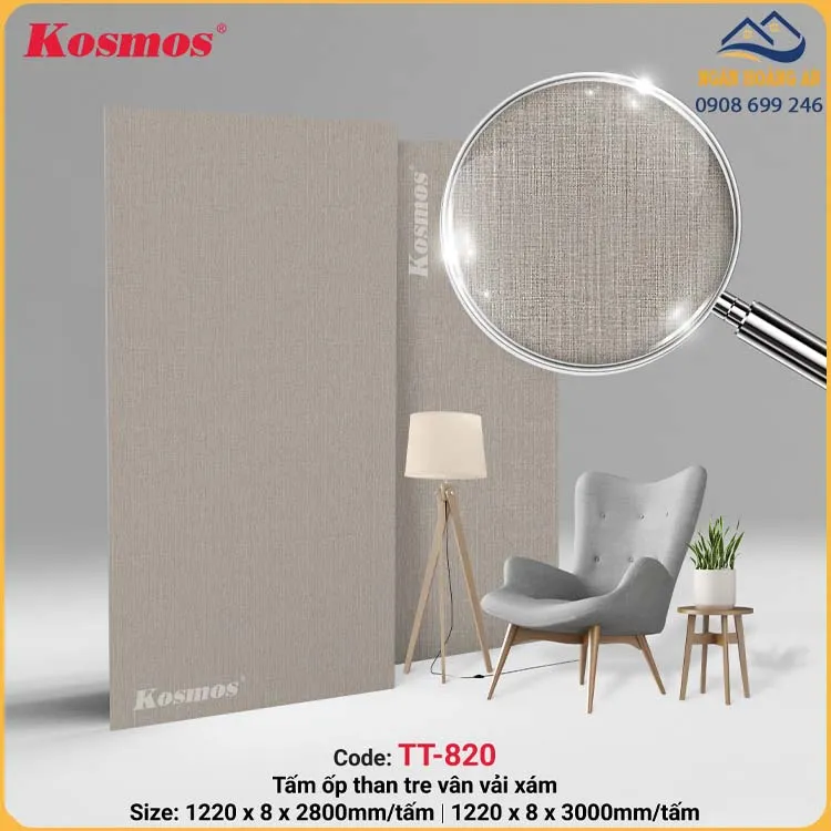 Tấm Ốp Than Tre Kosmos 8mm Vân Vải TT-820