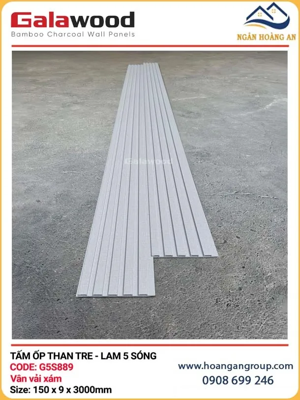 Tấm Ốp Tường Lam Sóng Sợi Than Tre Vân Vải Xám Galawood G5S889