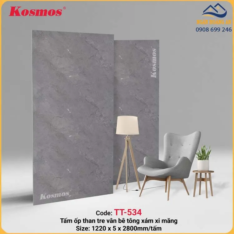 Tấm Ốp Than Tre 5mm Kosmos Vân Bê Tông TT-534