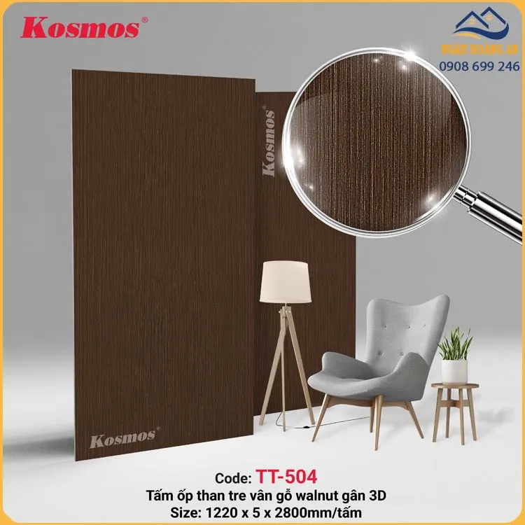 Tấm Ốp Đa Năng Sợi Than Tre Kosmos 5mm Vân Gỗ TT-504
