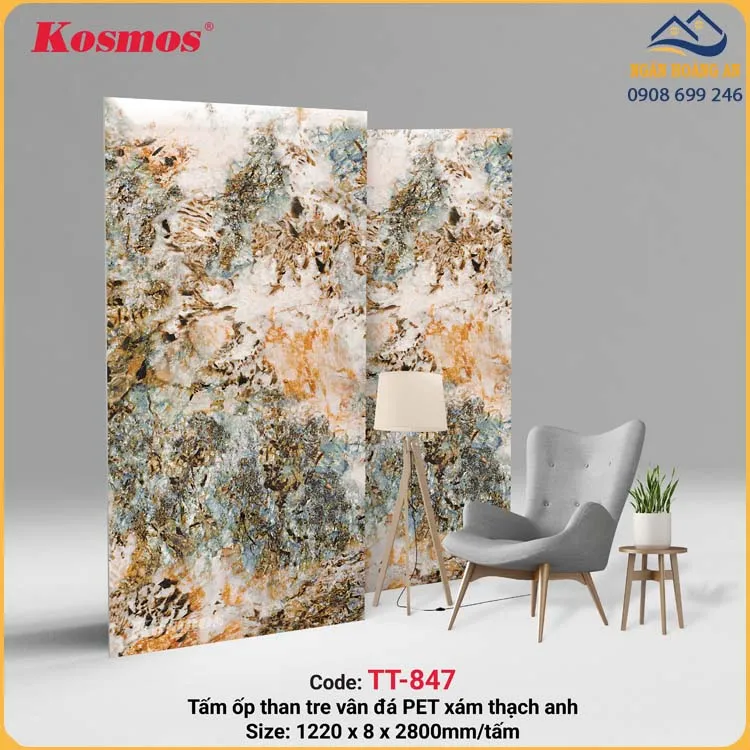 Tấm Than Tre 8mm Kosmos Vân Đá Cẩm Thạch PET TT-847