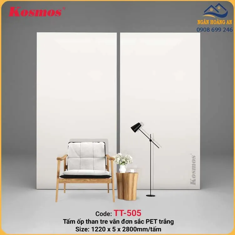 Tấm Ốp Than Tre 5mm Kosmos Vân Đá Trắng PET TT-505