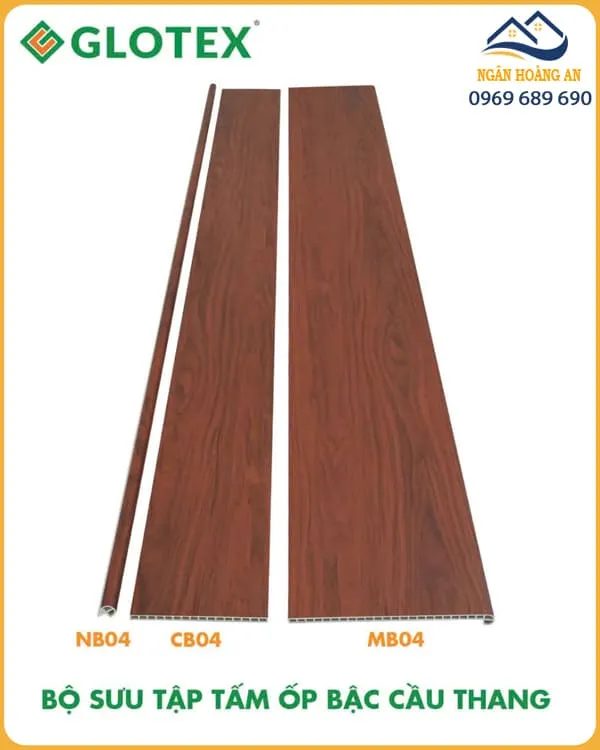 Nẹp Bậc Cầu Thang Nhựa PVC Giả Vân Gỗ Glotex NB04