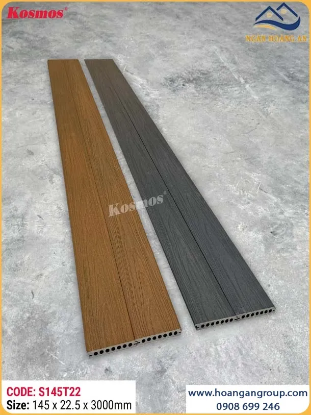 Sàn Gỗ Nhựa Lỗ Tròn 2 Lớp Phủ Polymer Kosmos S145T22 Silver Grey