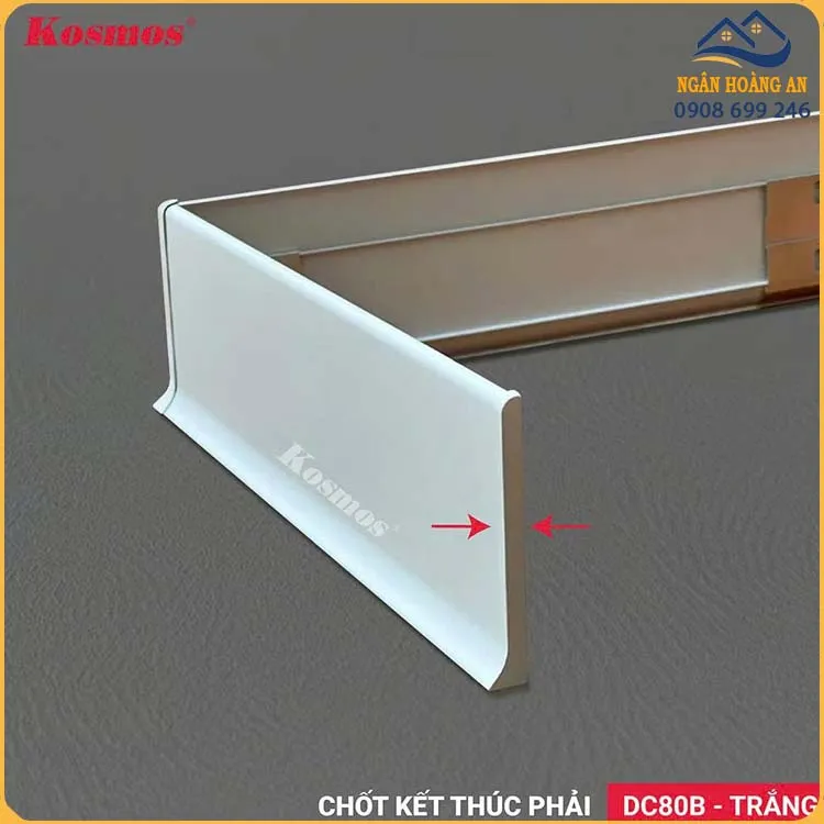 Chốt Kết Thúc Phải Len Chân Tường Nhôm Kosmos DC80B-TR Trắng