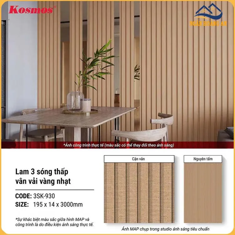 Tấm Lam 3 Sóng Thấp Giả Vân Vải Vàng Nhạt Kosmos 3SK-930