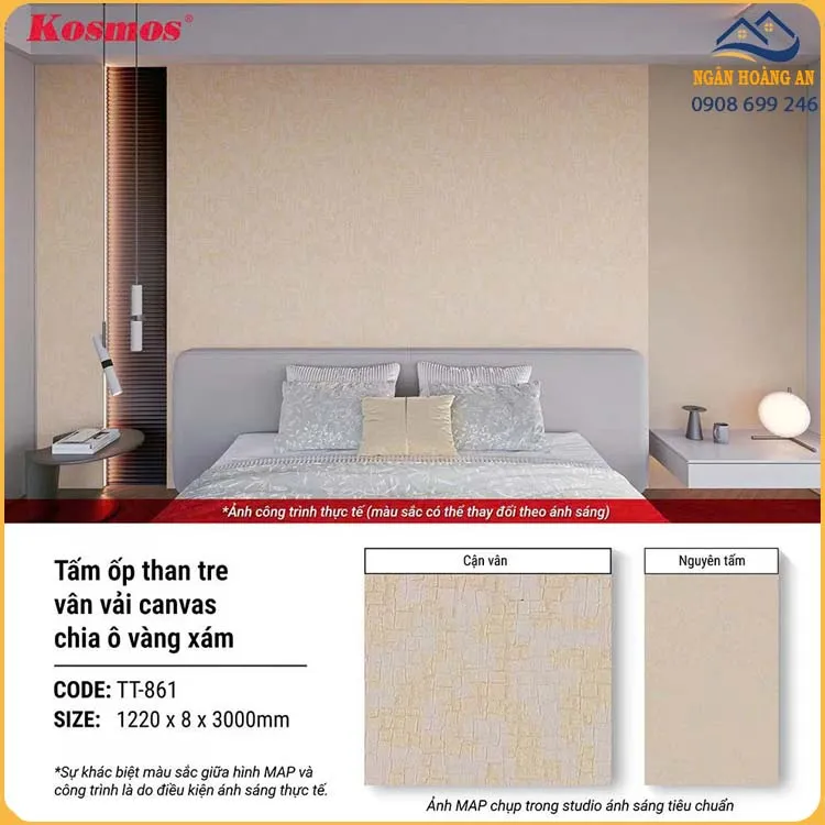 Tấm Than Tre Vân Vải Vàng Ánh Kim Chia Ô Xám Kosmos TT-861