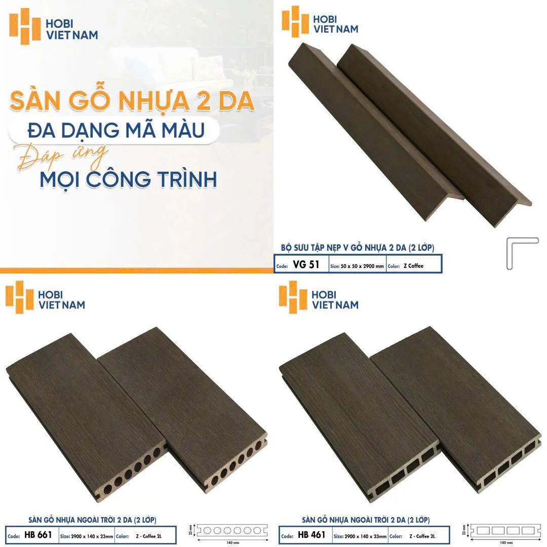Nẹp V Gỗ Nhựa Ngoài Trời 2 Lớp Phủ Polymer Hobiwood VG51 ZCoffee