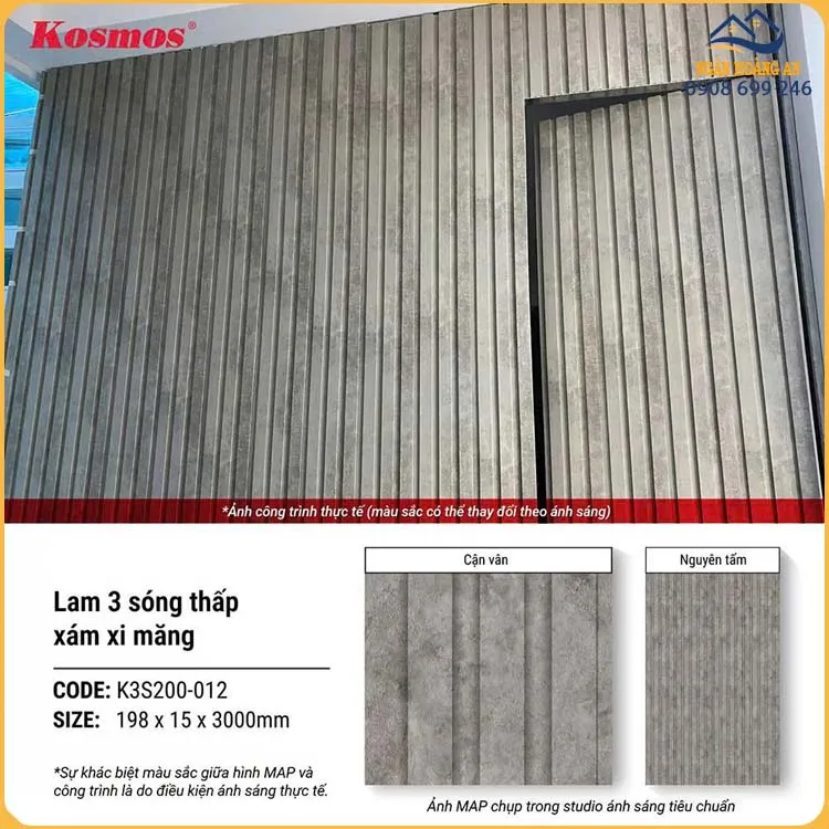 Lam 3 Sóng Thấp Nhựa Ốp Tường Ốp Trần Kosmos K3S200-012