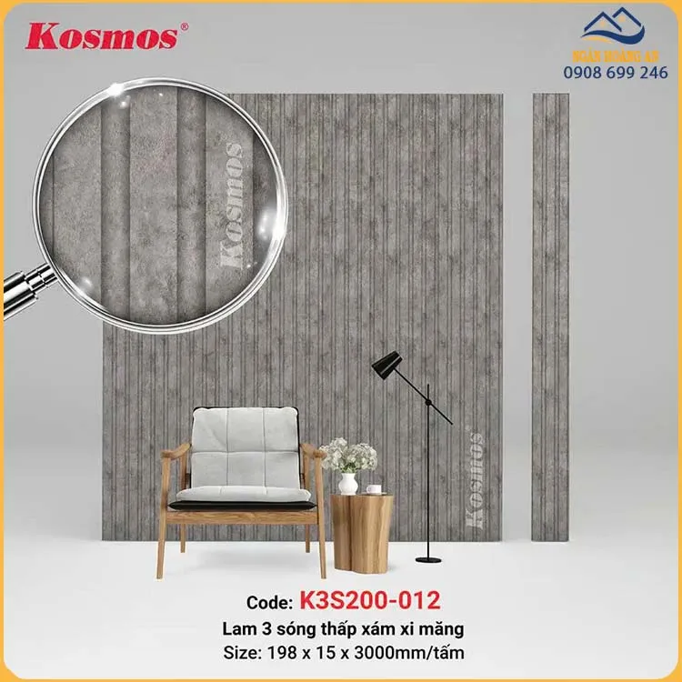 Lam 3 Sóng Thấp Nhựa Ốp Tường Ốp Trần Kosmos K3S200-012