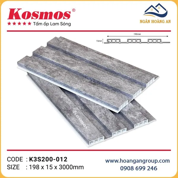 Lam 3 Sóng Thấp Nhựa Ốp Tường Ốp Trần Kosmos K3S200-012