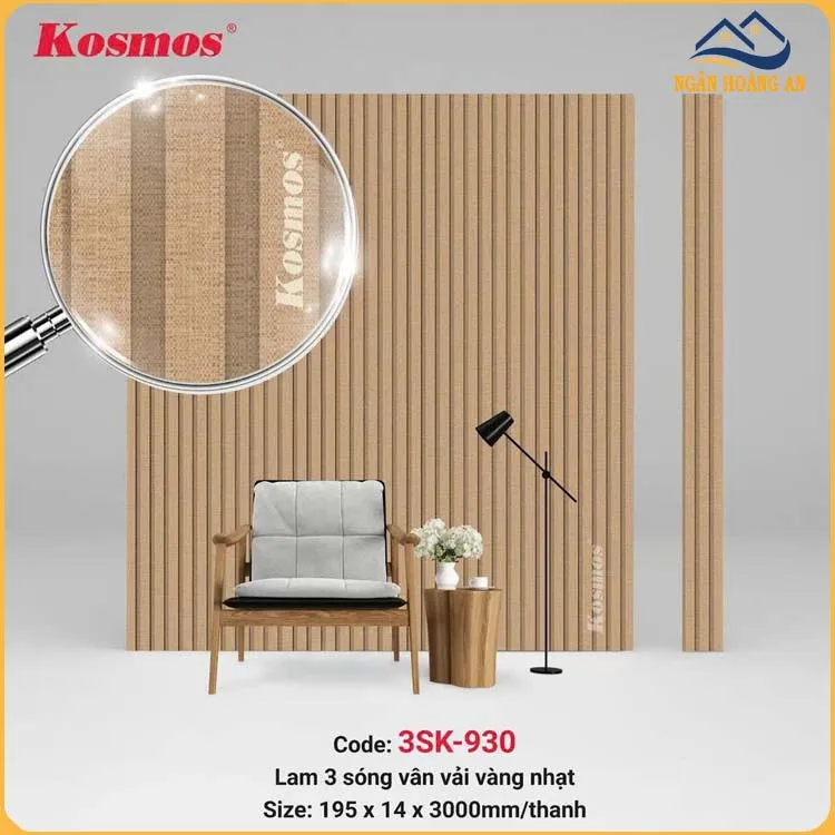 Tấm Lam 3 Sóng Thấp Giả Vân Vải Vàng Nhạt Kosmos 3SK-930