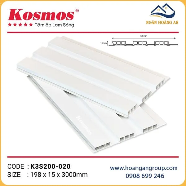 Tấm Nhựa Ốp Tường Lam 3 Sóng Màu Trắng Kosmos K3S200-020