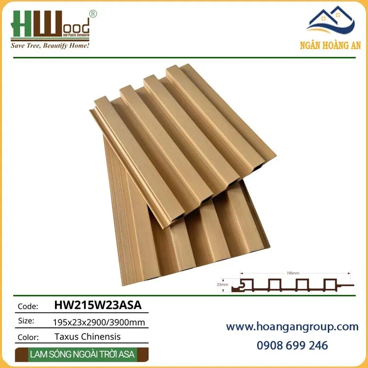 Ốp Tường Lam Sóng Gỗ Nhựa Ngoài Trời Phủ ASA Hwood HW215W23ASA