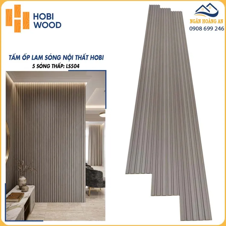 Ốp Tường Lam 5 Sóng Thấp HobiWood LS504 Xám Nâu