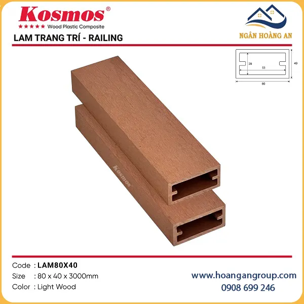 Thanh Lam Gỗ Nhựa Ngoài Trời Kosmos LAM80x40