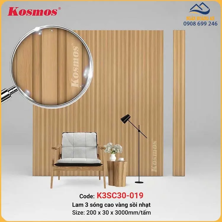Tấm Ốp Tường Lam 3 Sóng Cao Giả Gỗ Kosmos K3SC30-019
