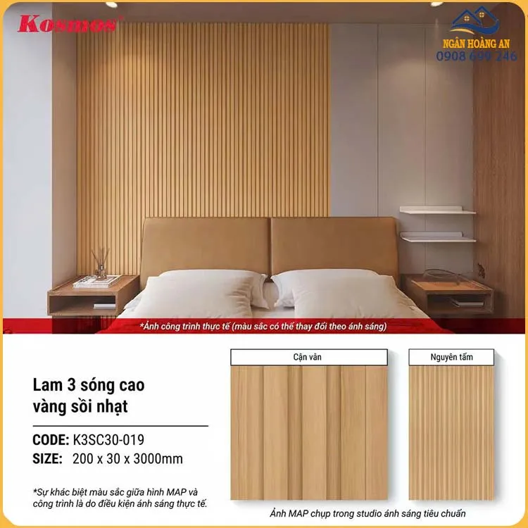 Tấm Ốp Tường Lam 3 Sóng Cao Giả Gỗ Kosmos K3SC30-019