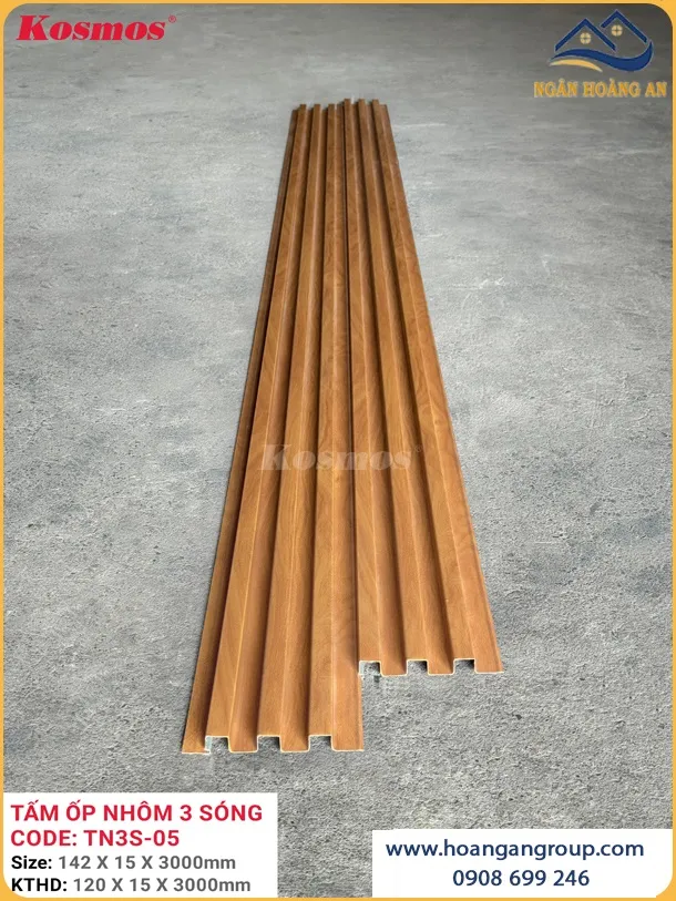 Trần Lam Sóng Nhôm Kosmos TN3S-05 Vân Gỗ Vàng Cam