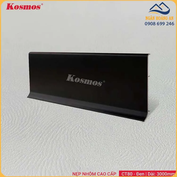 Nẹp Len Chân Tường Nhôm Kosmos 80mm CT80-D Đen